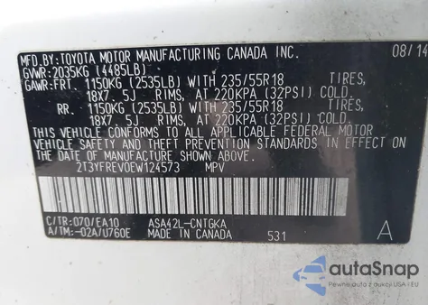 2014 Toyota Rav4 Limited из США, поврежденный, VIN 2T3YFREV0EW124573